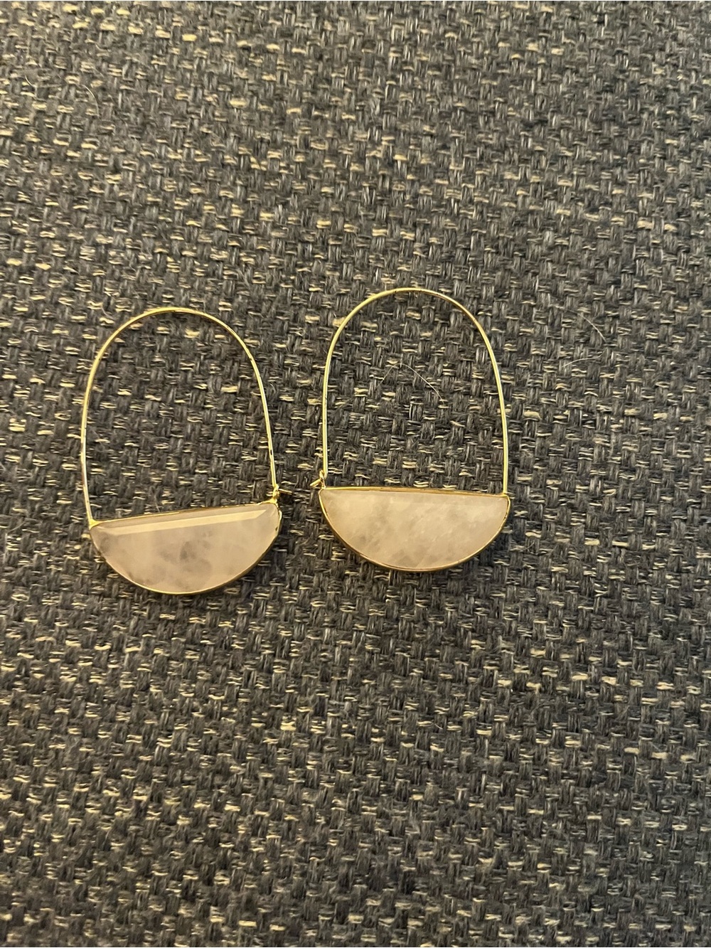 Anthropologie Gold Hoops with Pink Rose Quartz Semi-Circle